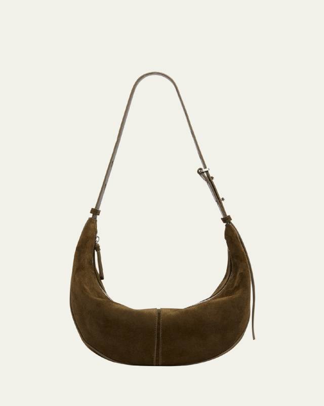 Slide Zip Suede Shoulder Bag